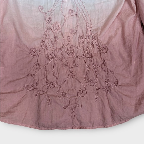 Wrangler Womens Ombre Pink Embroidered Western Button Down Shirt‎ Size L - Picture 9 of 10